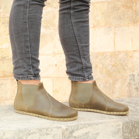 mens military green handmade chelsea barefoot boots