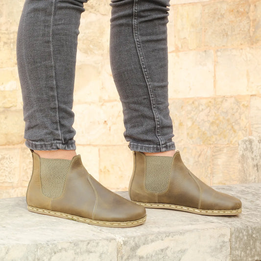 mens military green handmade chelsea barefoot boots