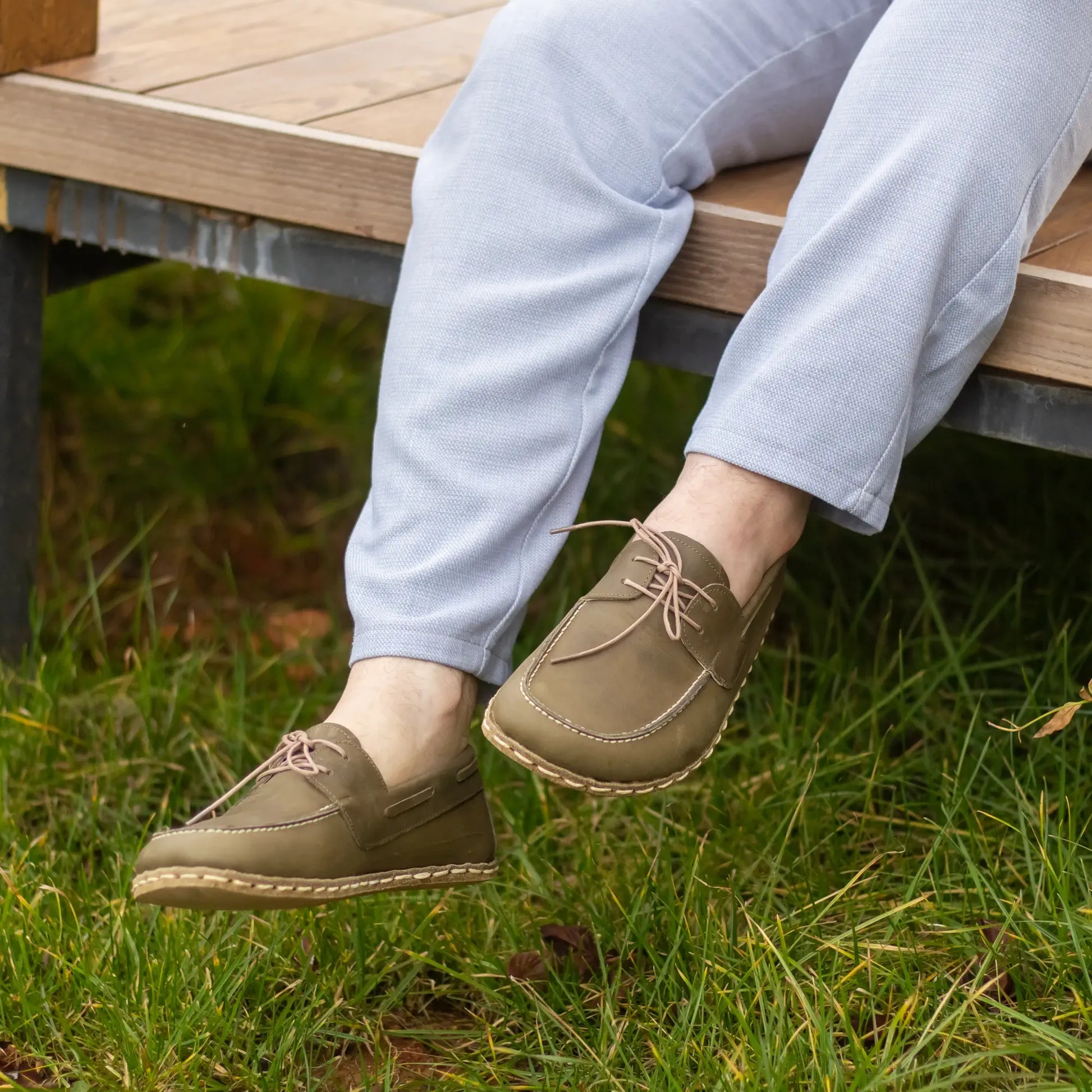 mens military green leather barefoot earthing shoes