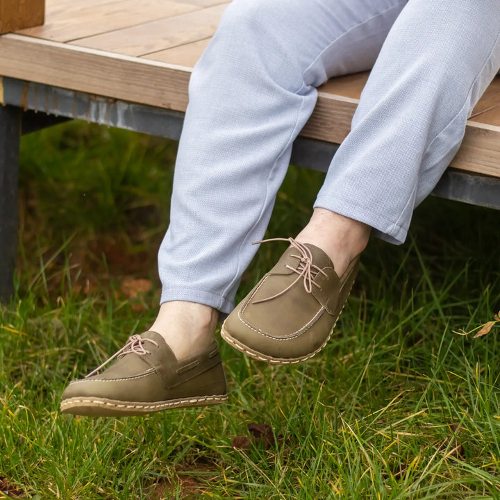 mens military green leather barefoot earthing shoes