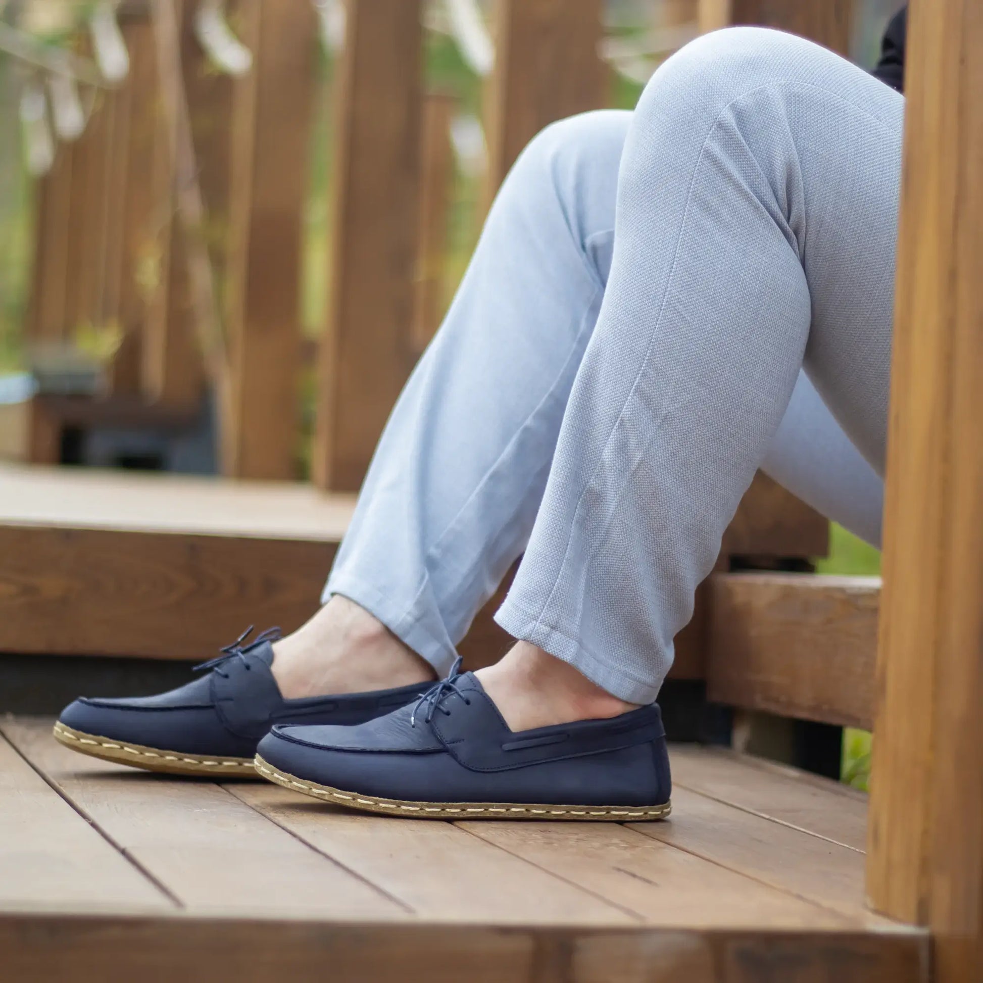 mens navy blue leather barefoot earthing shoes