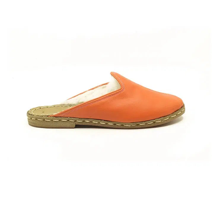 Sheepskin Furry Orange Men's Slippers - Nefes Shoes