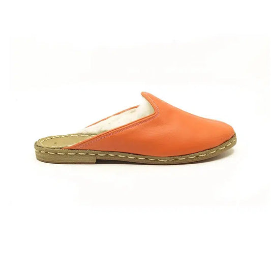 mens sheepskin furry orange slippers