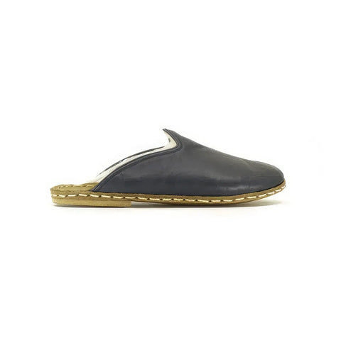 mens sheepskin slippers navy blue
