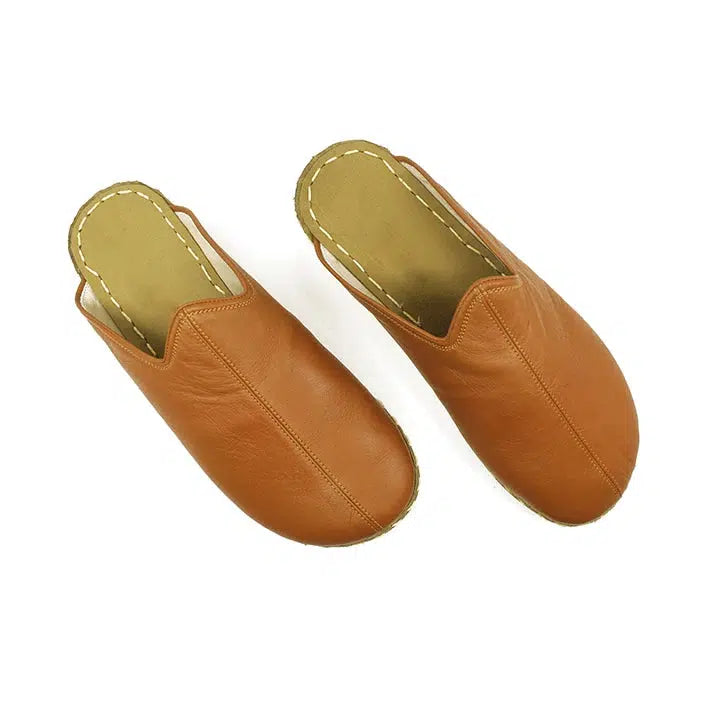 mens slippers closed toe leather light brown