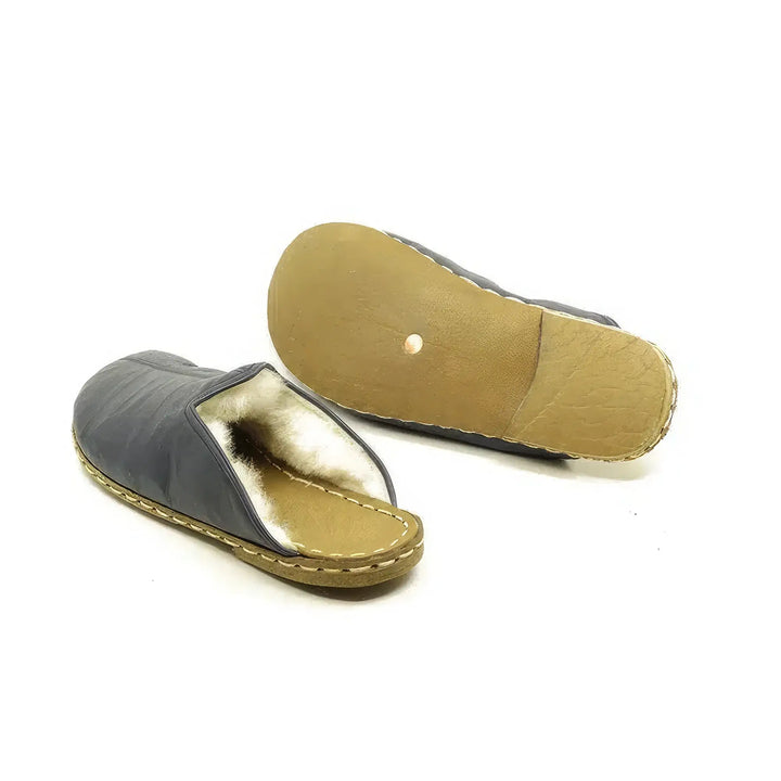 mens warm slippers navy blue natural sheepskin