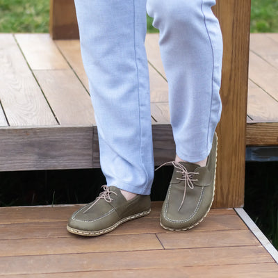 military green barefoot earthing grounding leather shoes men