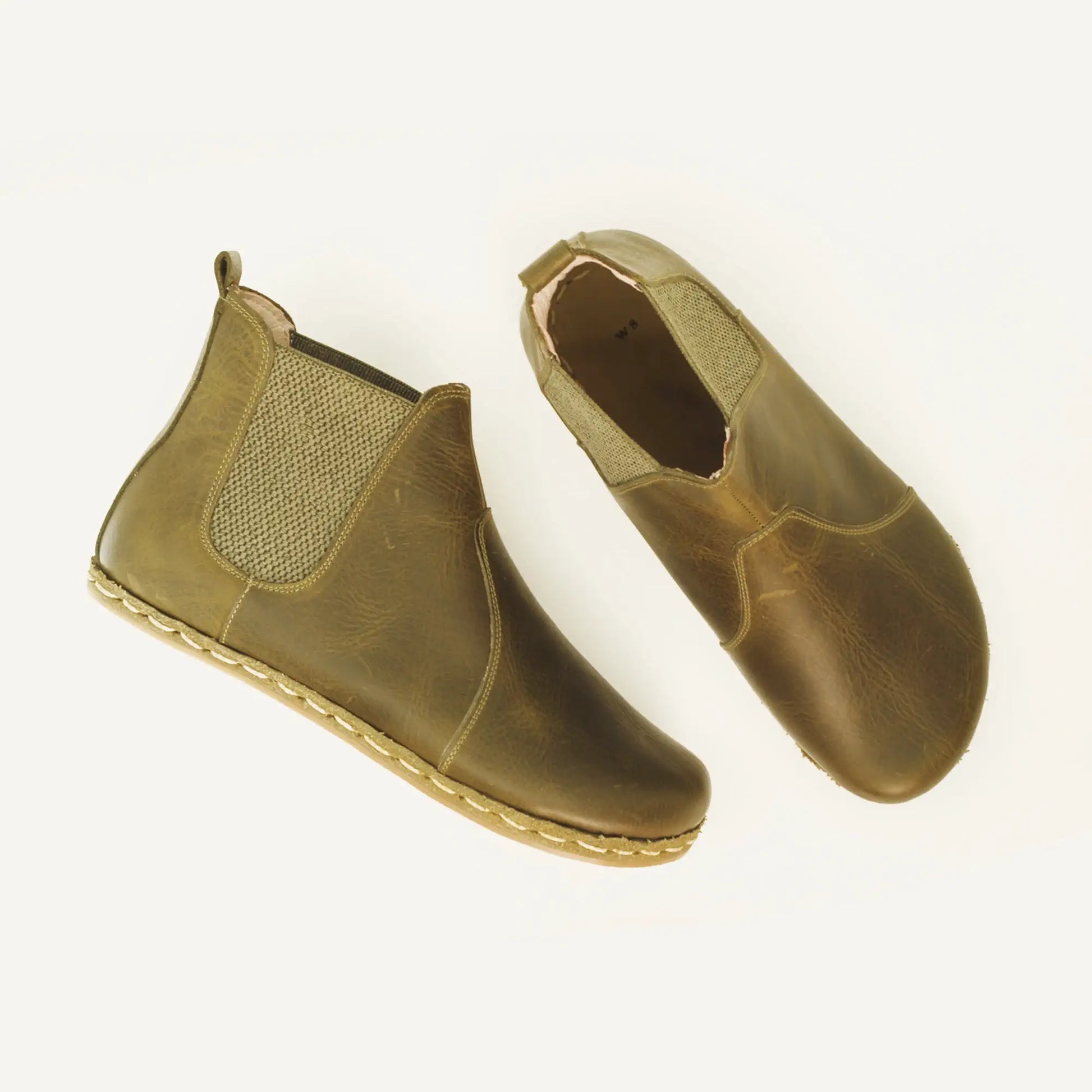 military green leather chelsea barefoot boots handmade mens