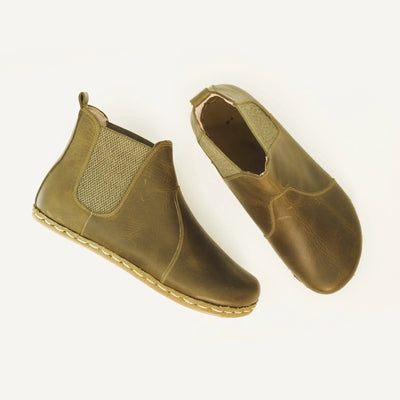 military green leather chelsea barefoot boots handmade mens