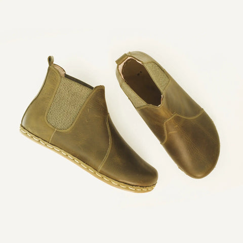 military green leather chelsea barefoot boots handmade mens