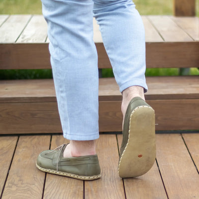 military green leather mens barefoot grounding earthing shoes