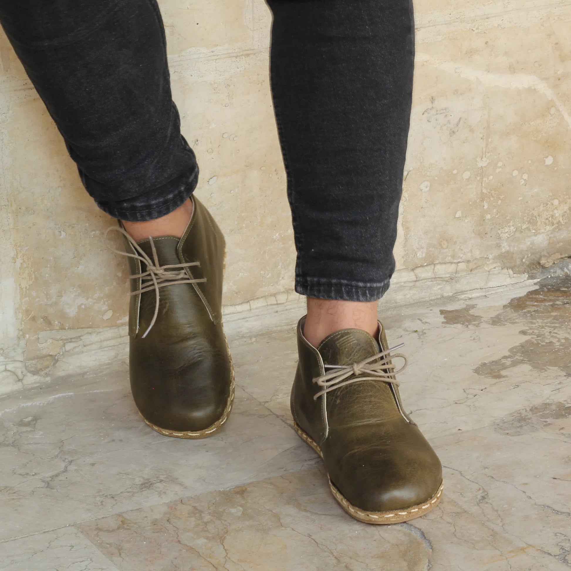 military green leather oxford earthing boots men