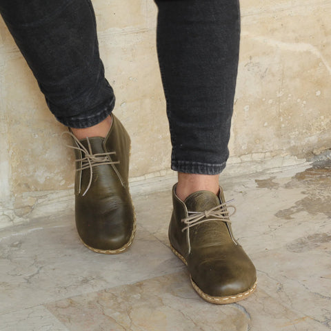 military green leather oxford earthing boots men