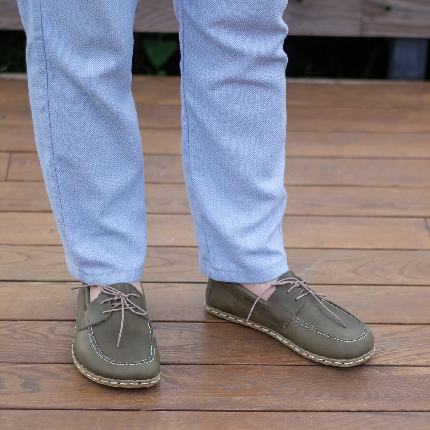 Military Green Men's Leather Earthing Barefoot Shoes-Men Barefoot Shoes Modern-Nefes Shoes-5-Nefes Shoes