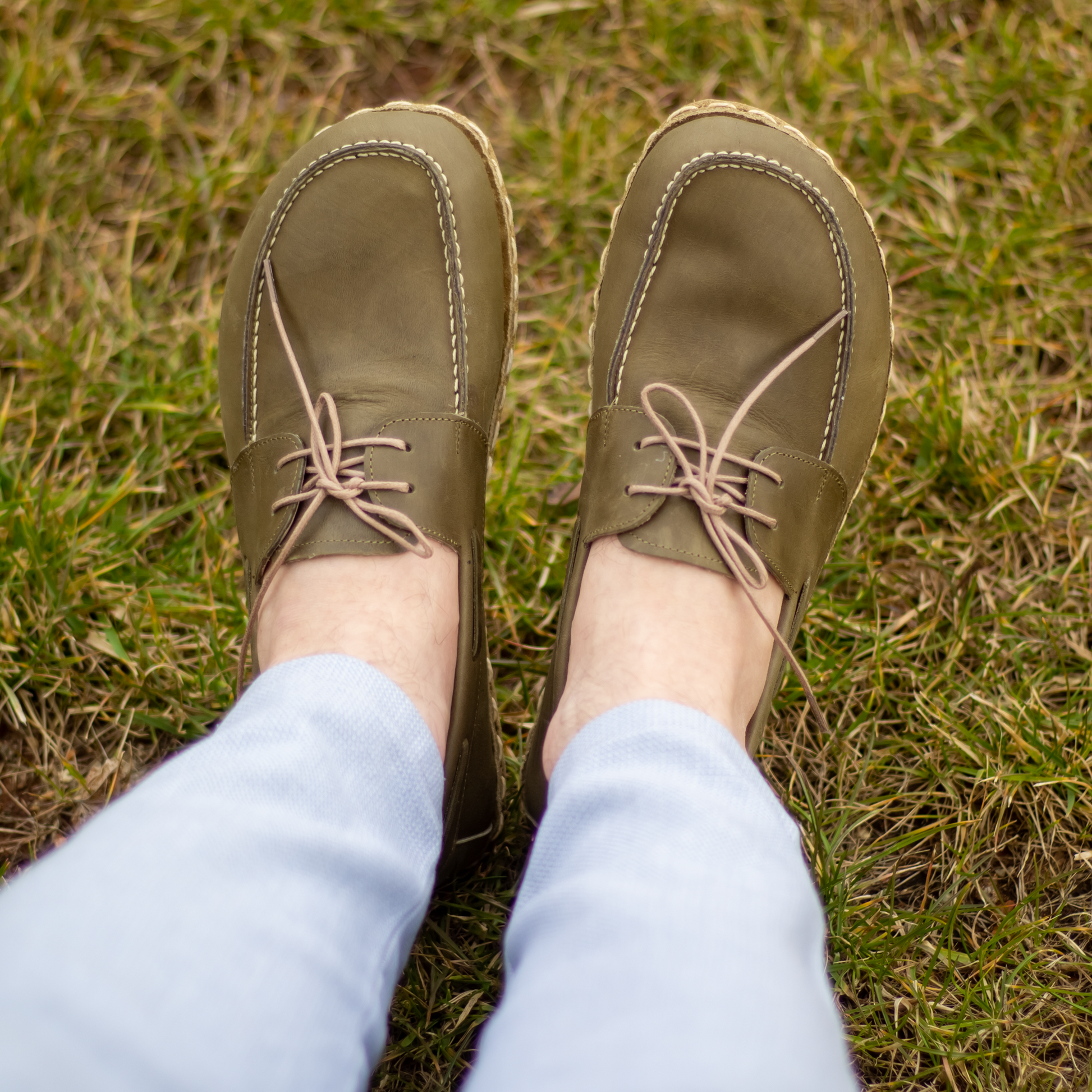 Military Green Men's Leather Earthing Barefoot Shoes-Men Barefoot Shoes Modern-Nefes Shoes-5-Nefes Shoes