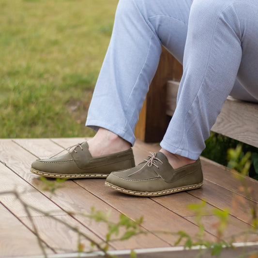 military green mens leather earthing barefoot shoes