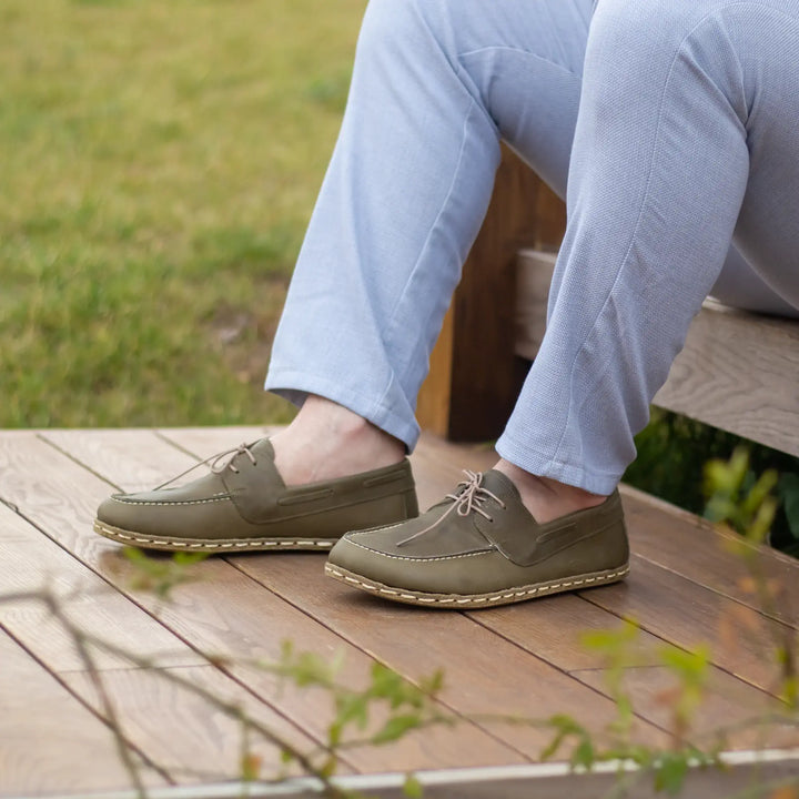 military green mens leather earthing barefoot shoes