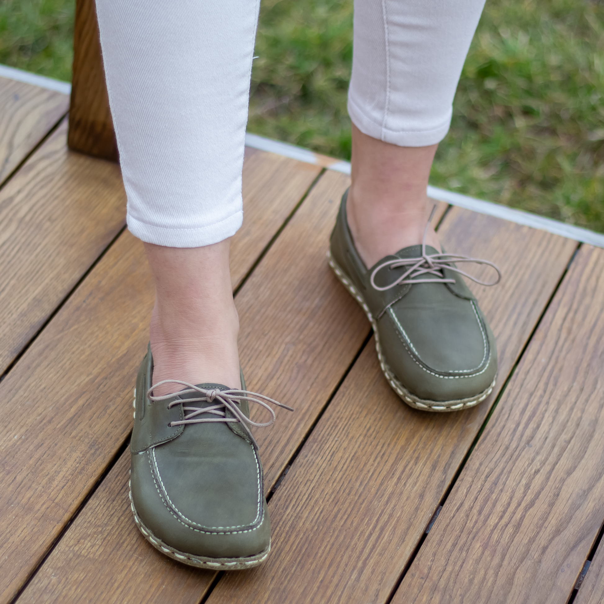 Military Green Women's Leather Earthing Barefoot Shoes-Women Barefoot Shoes Modern-Nefes Shoes-5-Nefes Shoes