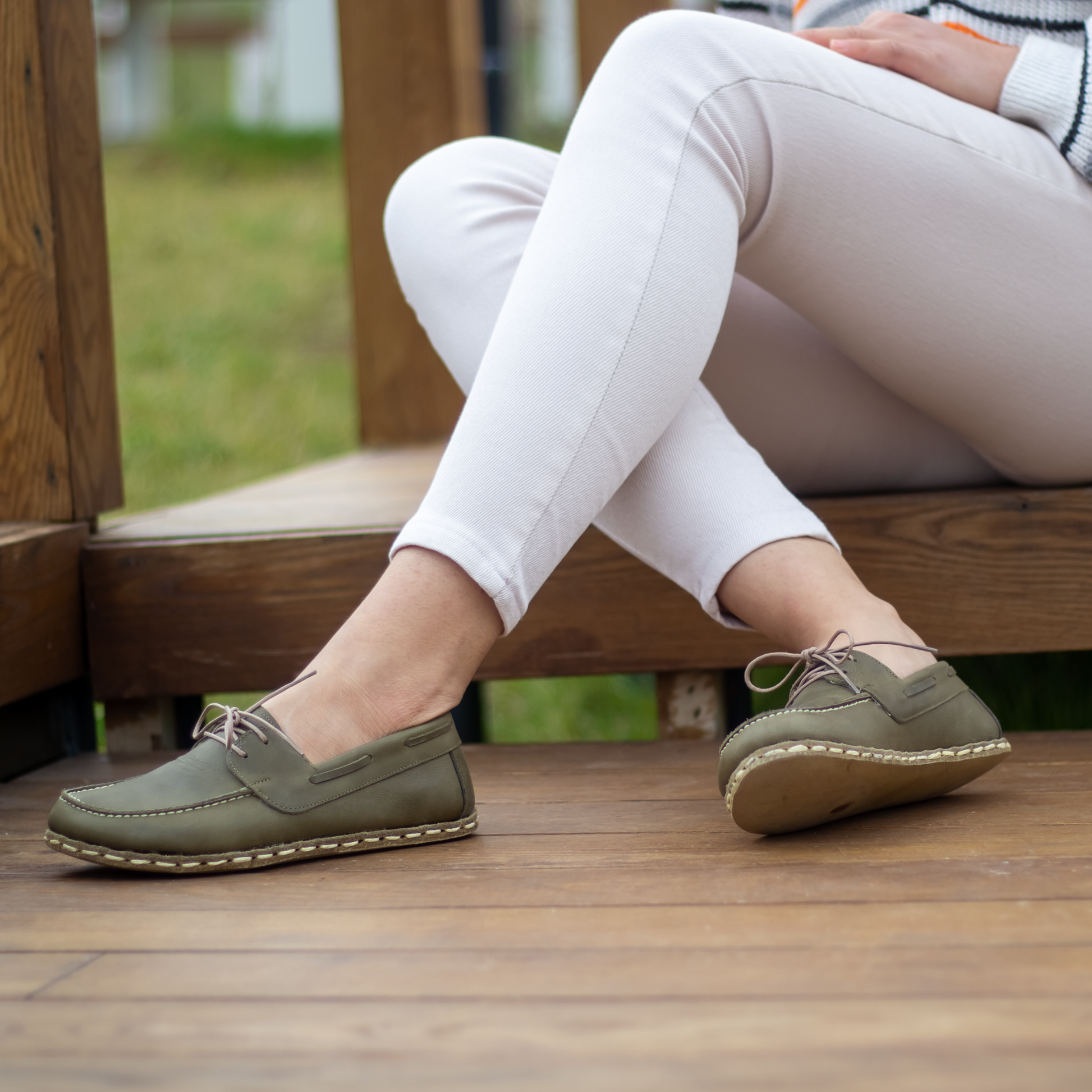 Military Green Women's Leather Earthing Barefoot Shoes-Women Barefoot Shoes Modern-Nefes Shoes-5-Nefes Shoes