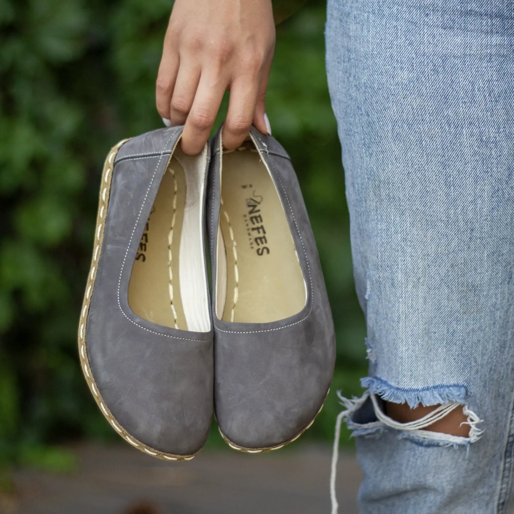 minimalist barefoot flat shoes women gray nubuck
