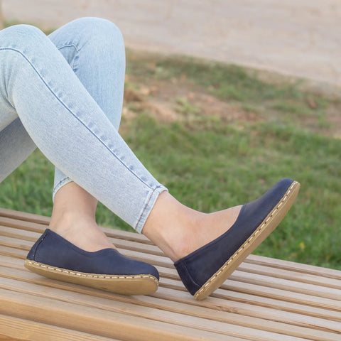 minimalist barefoot flat shoes women navy blue