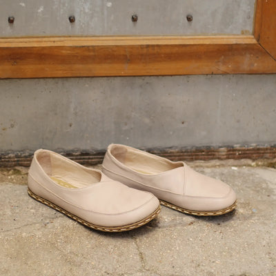 minimalist barefoot loafers handmade cream women