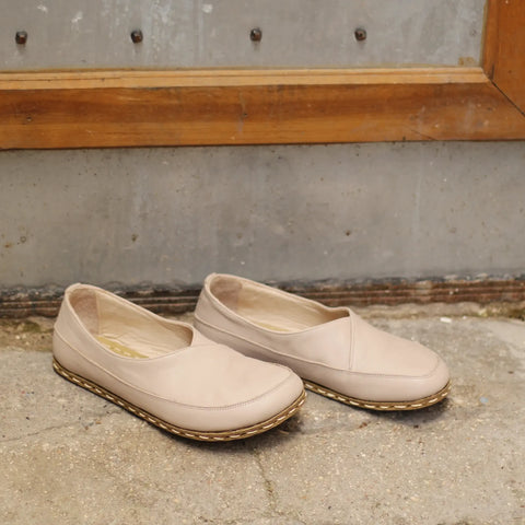 minimalist barefoot loafers handmade cream women