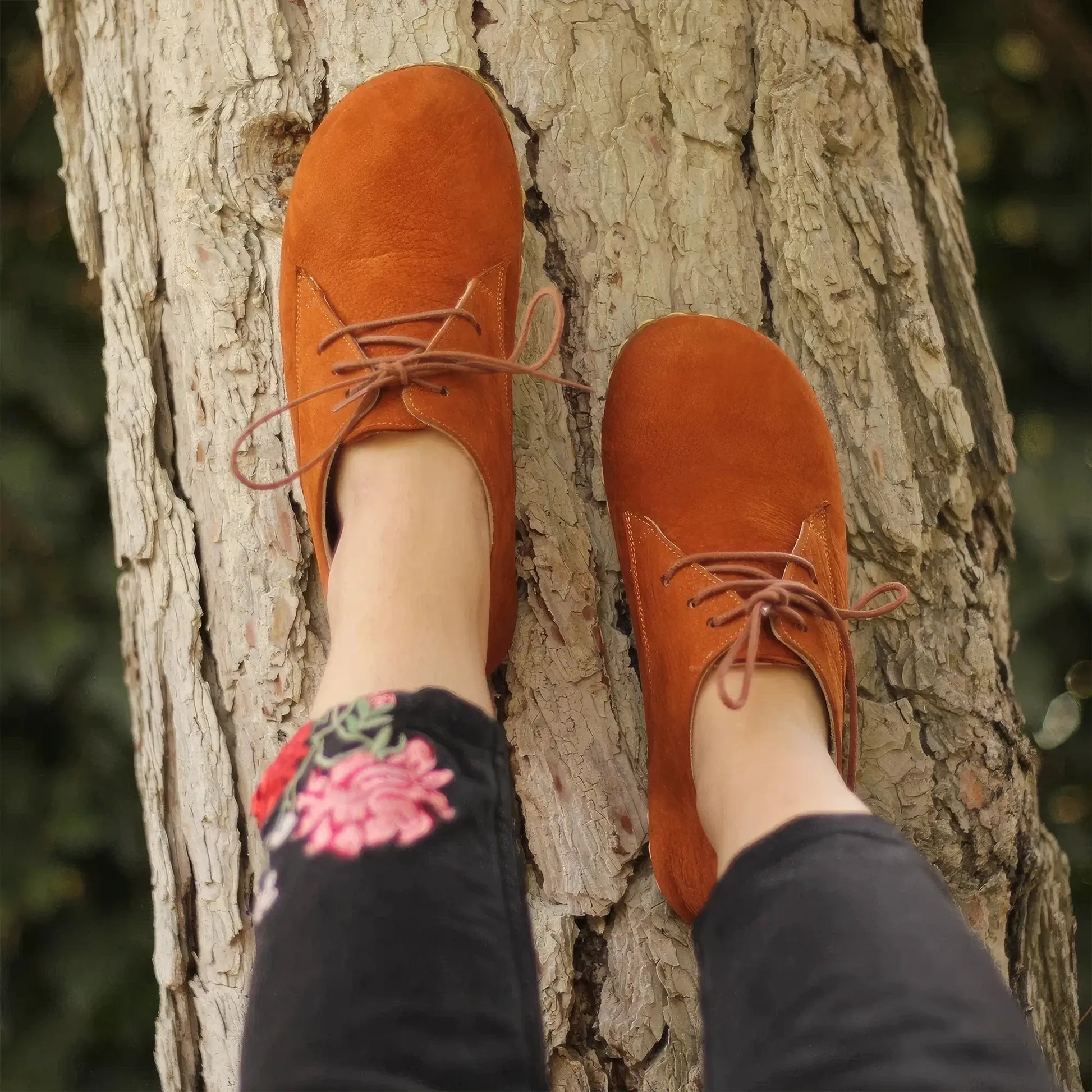 Barefoot Oxford Shoes Women Laced Nubuck Orange Nefes Shoes