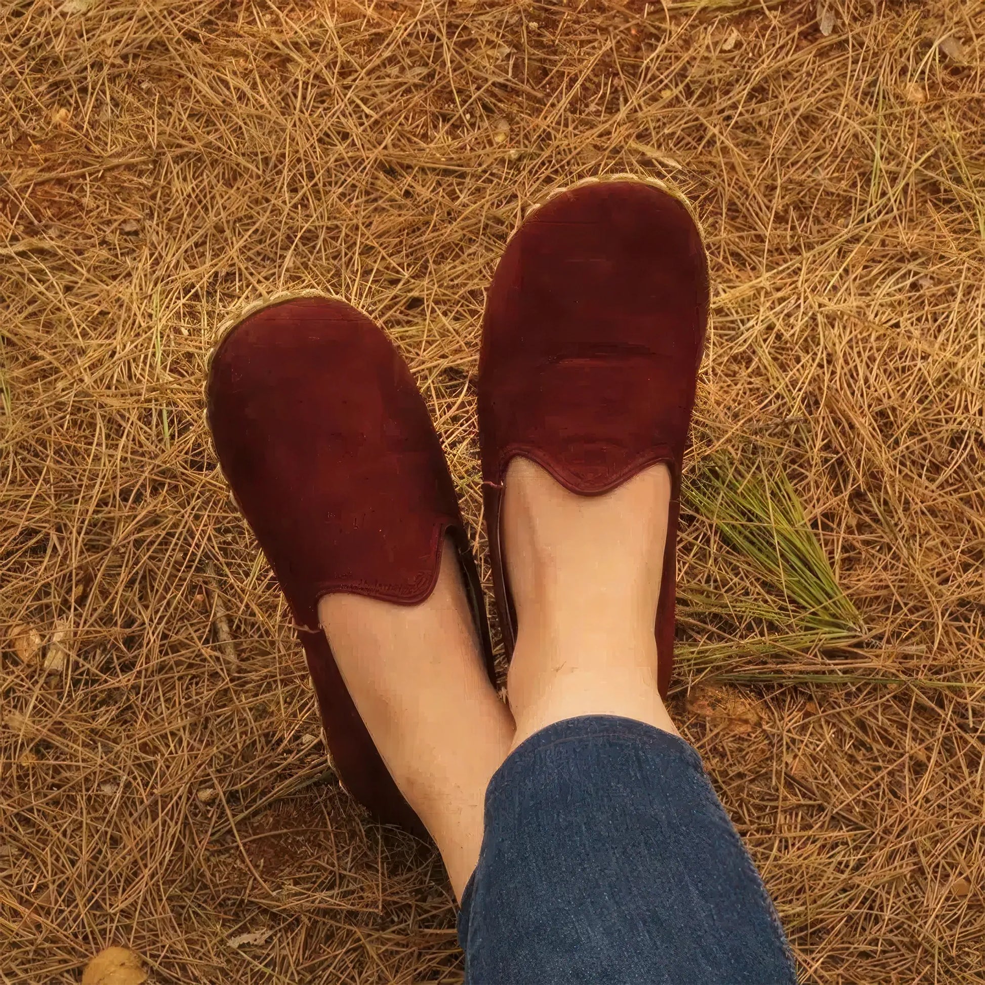 minimalist barefoot walking shoes women nubuck burgundy
