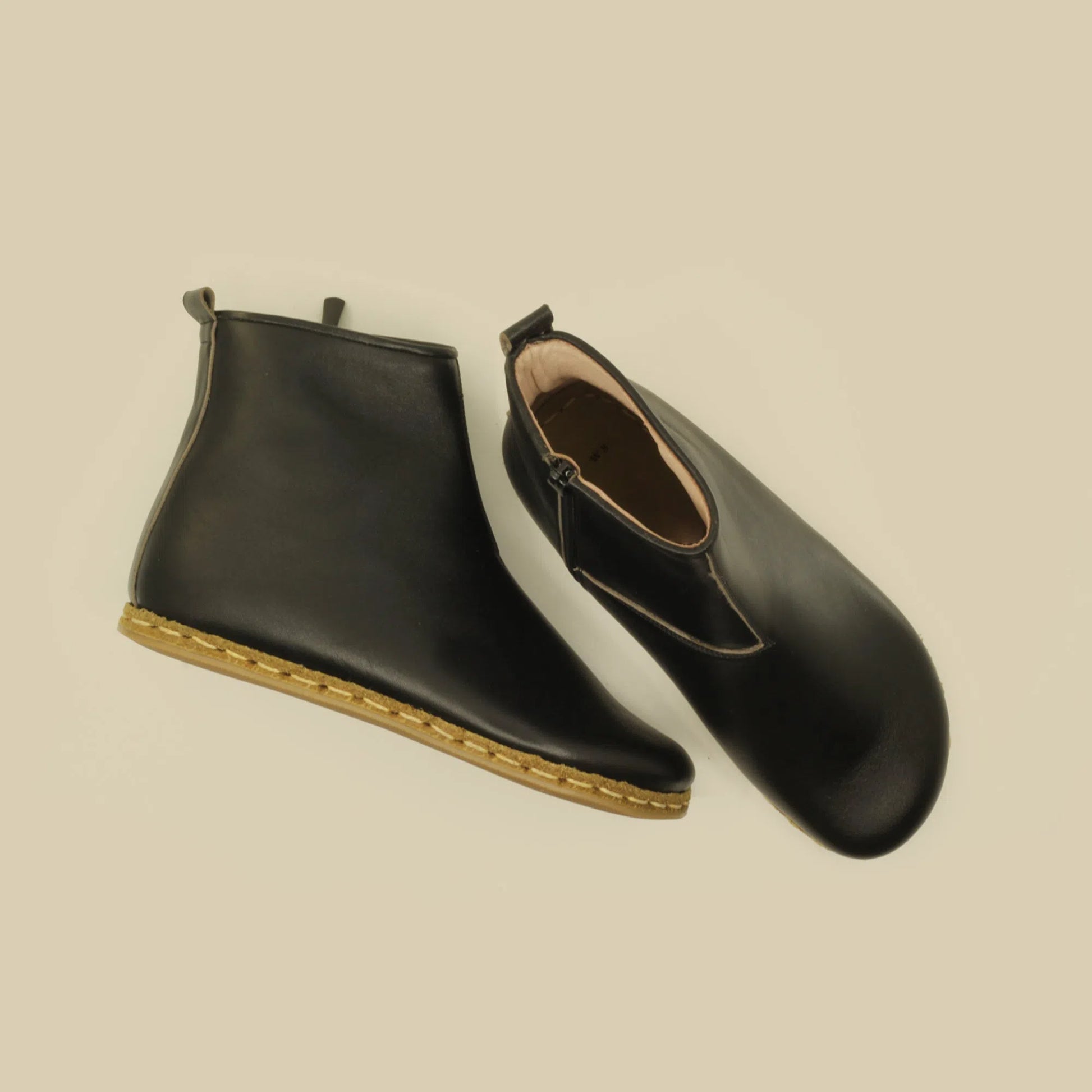 minimalist black leather barefoot boots women zipper