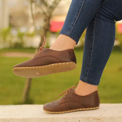 minimalist brown barefoot shoes women lace up