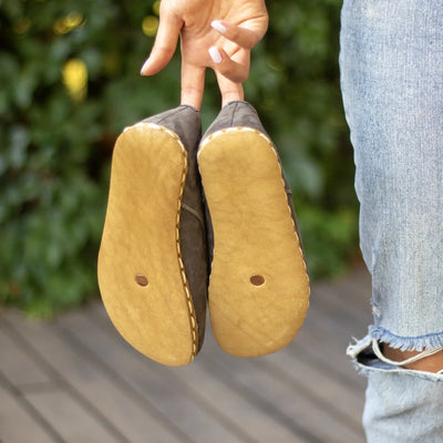 minimalist handmade barefoot leather shoes gray nubuck women