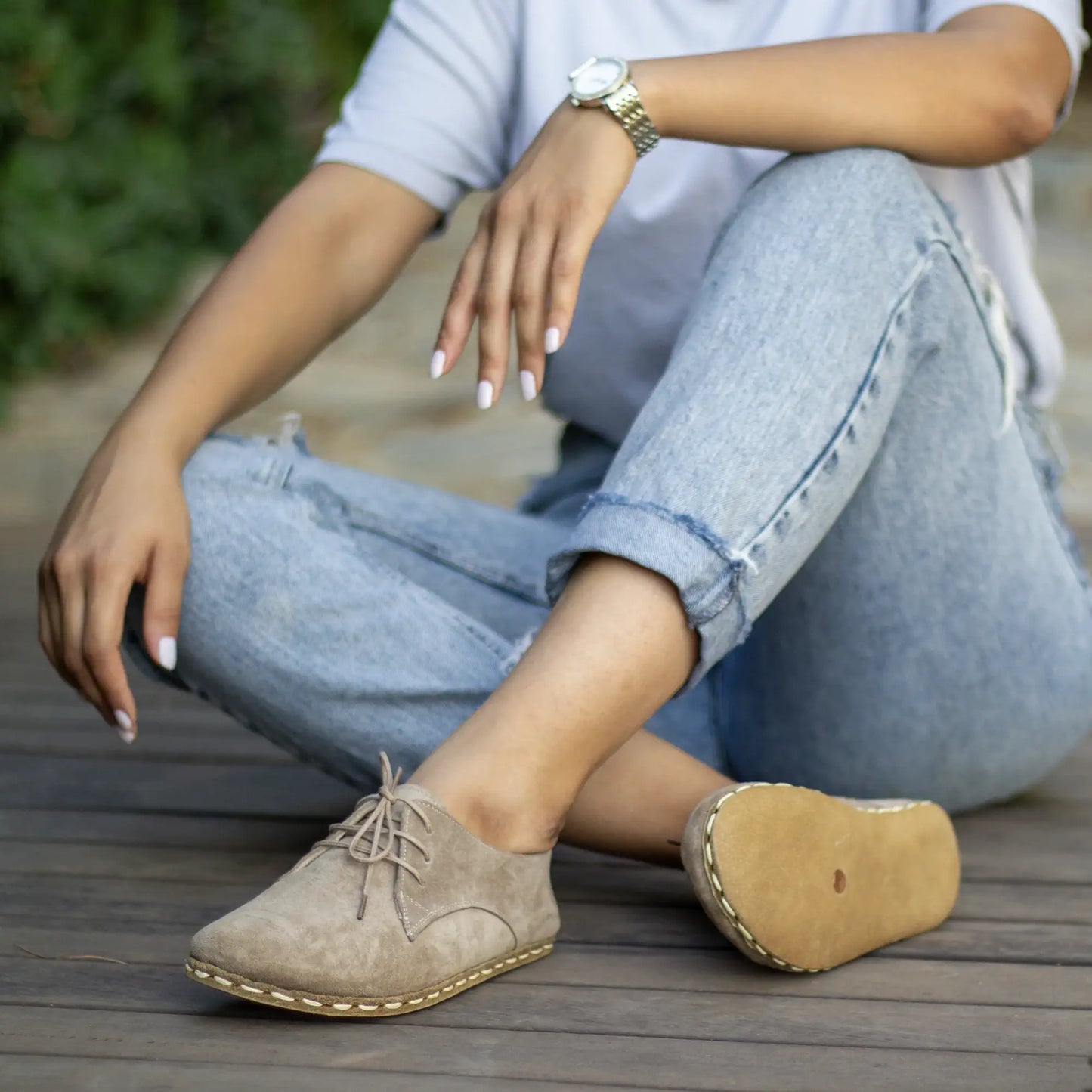 minimalist handmade barefoot leather shoes milky brown women