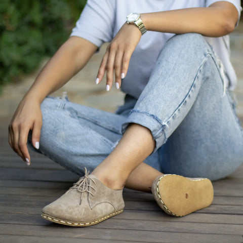 minimalist handmade barefoot leather shoes milky brown women
