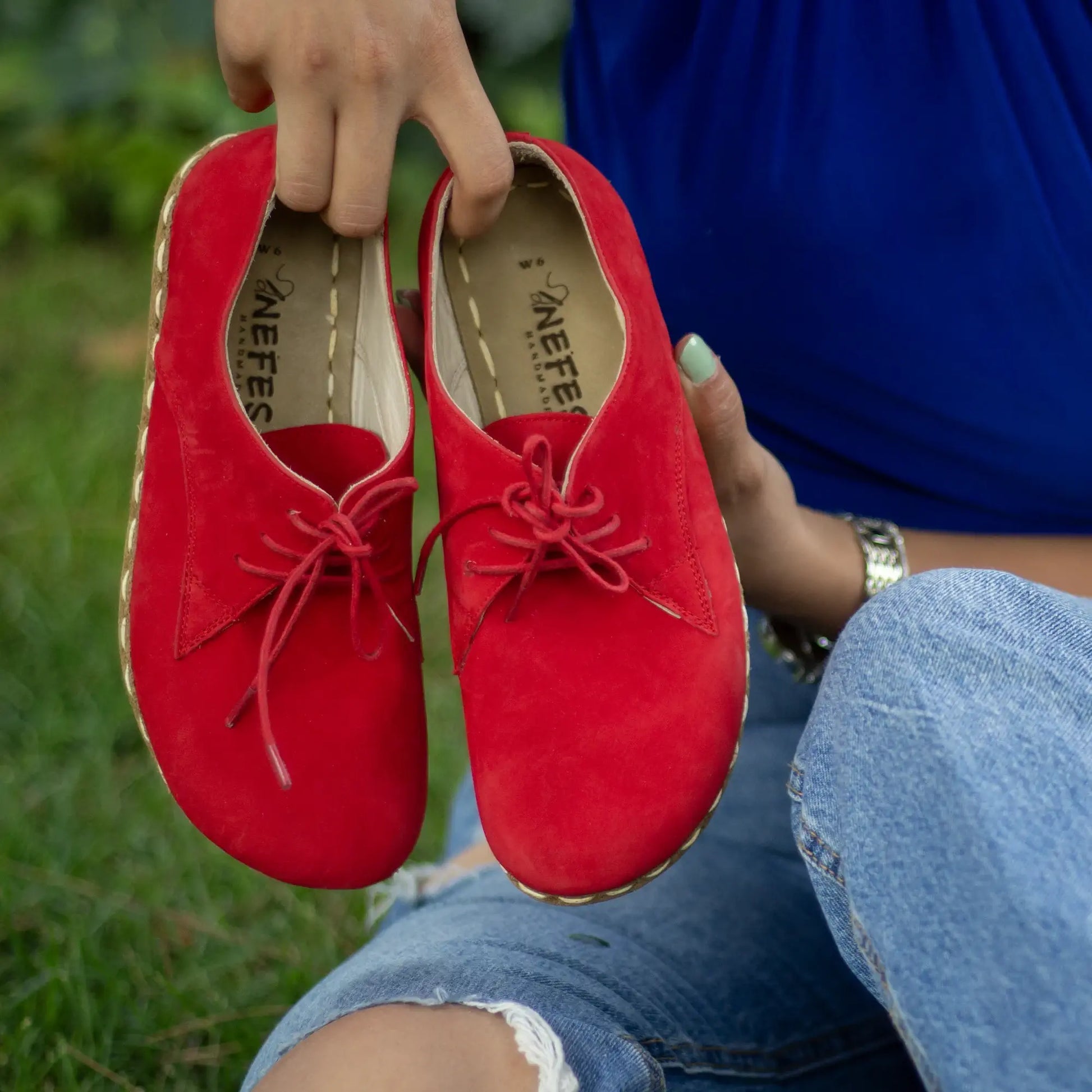 minimalist handmade barefoot leather shoes red nubuck women