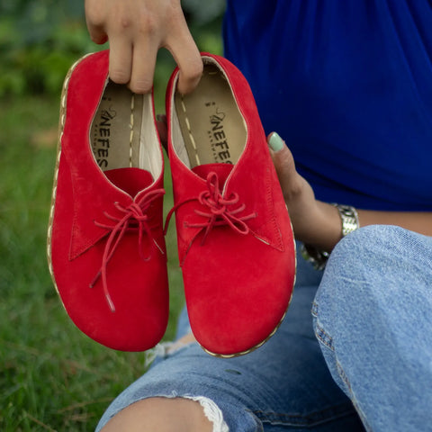 minimalist handmade barefoot leather shoes red nubuck women