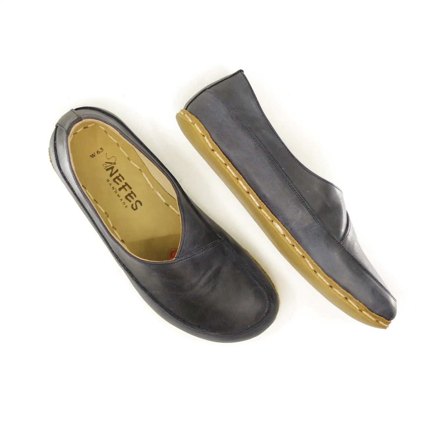minimalist handmade barefoot loafers women navy blue