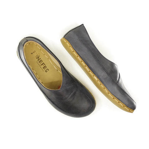 minimalist handmade barefoot loafers women navy blue