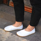 minimalist handmade barefoot loafers women white
