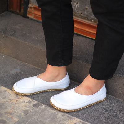 minimalist handmade barefoot loafers women white