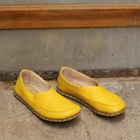 minimalist handmade barefoot loafers women yellow