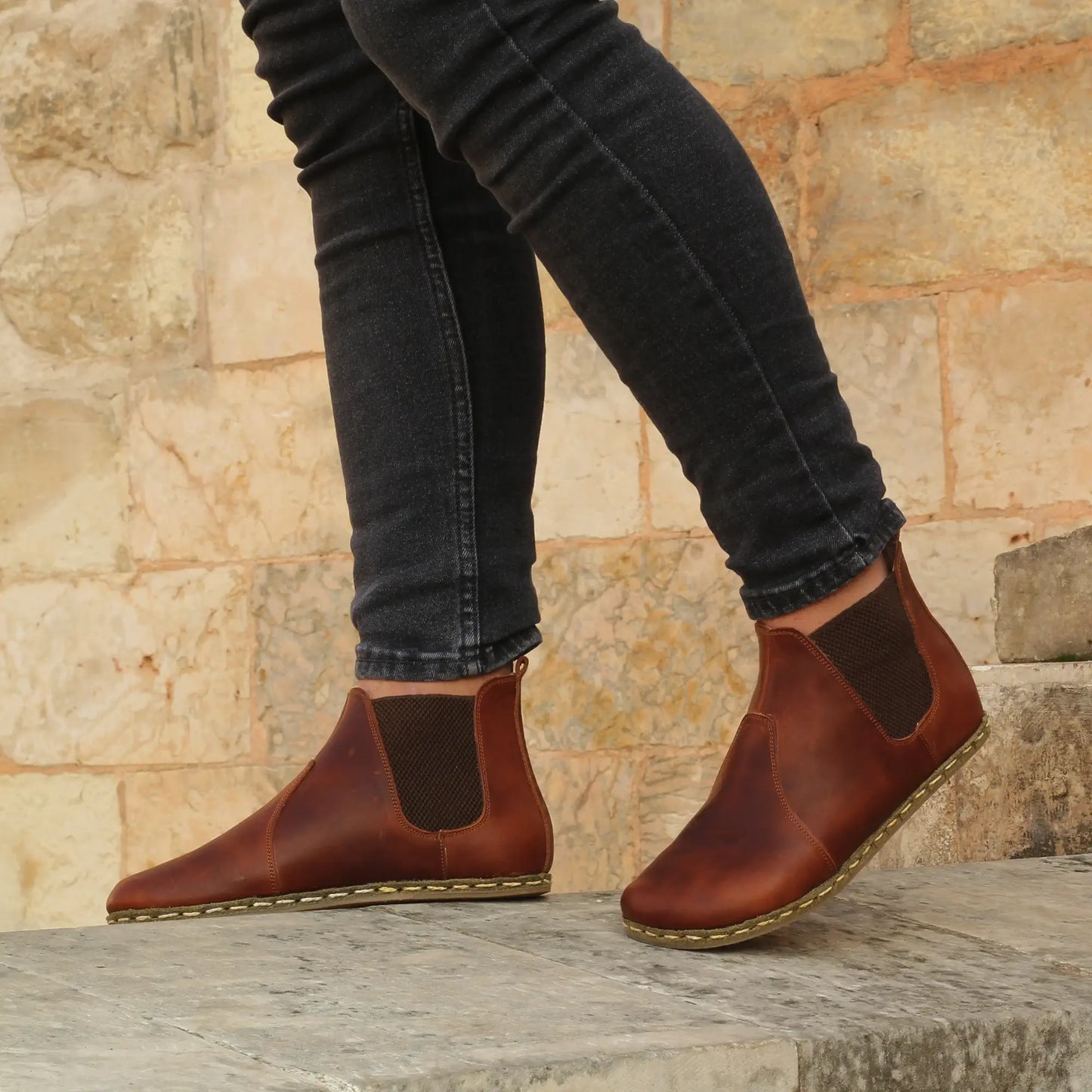 minimalist mens handmade chelsea barefoot boots crazy new brown