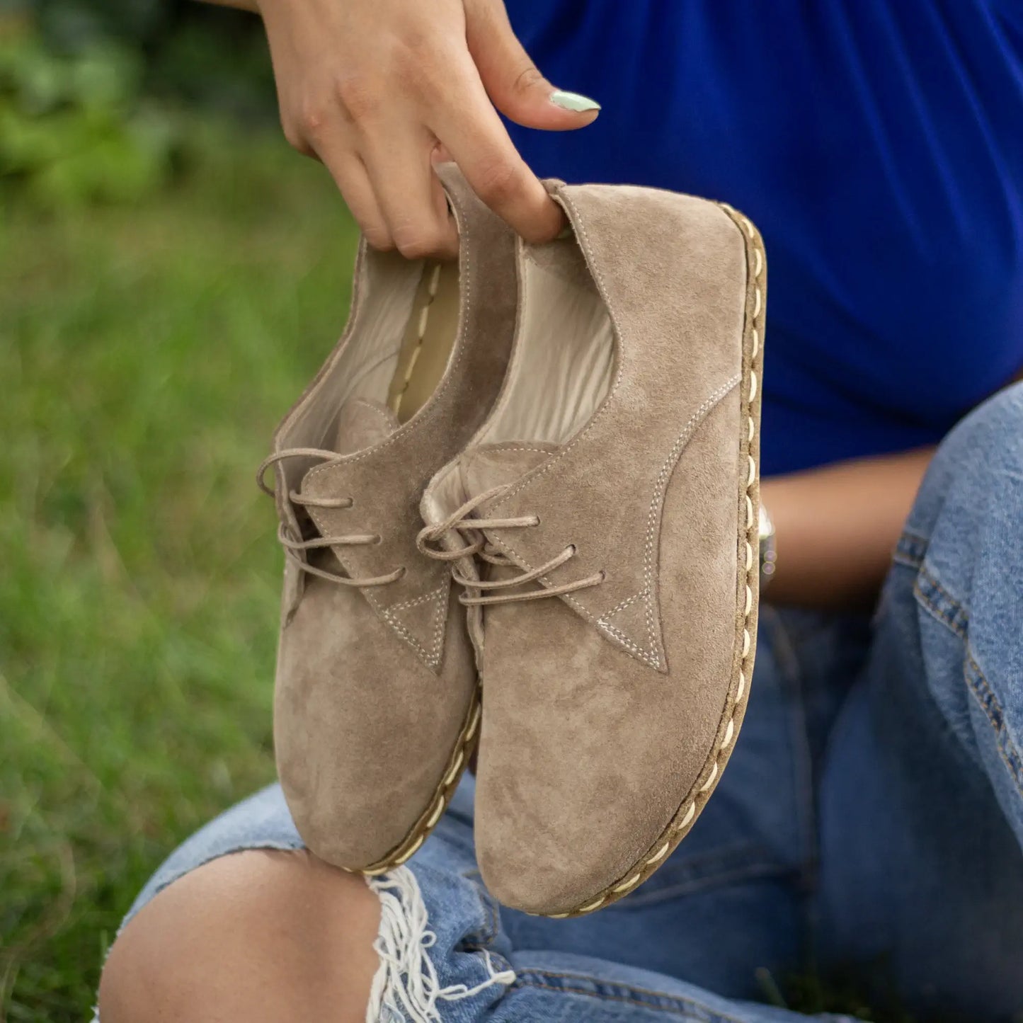 natural handmade barefoot leather shoes milky brown women