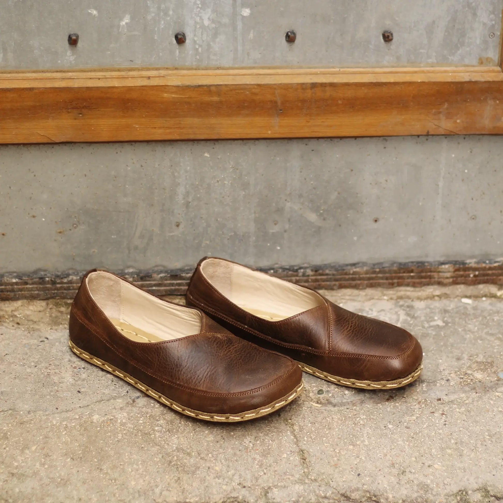 natural handmade barefoot loafers for women crazy classic brown