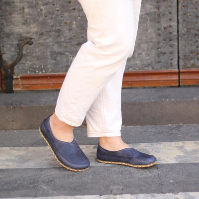 natural handmade barefoot loafers for women navy blue