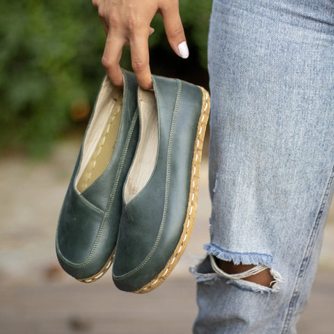 natural handmade barefoot loafers for women toledo green