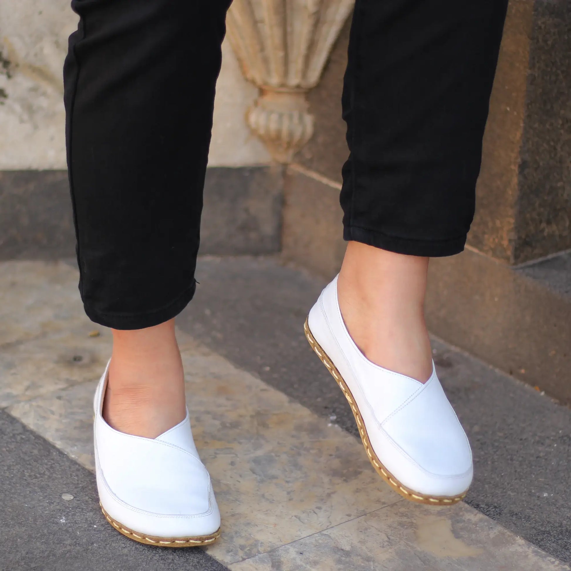 natural handmade barefoot loafers for women white