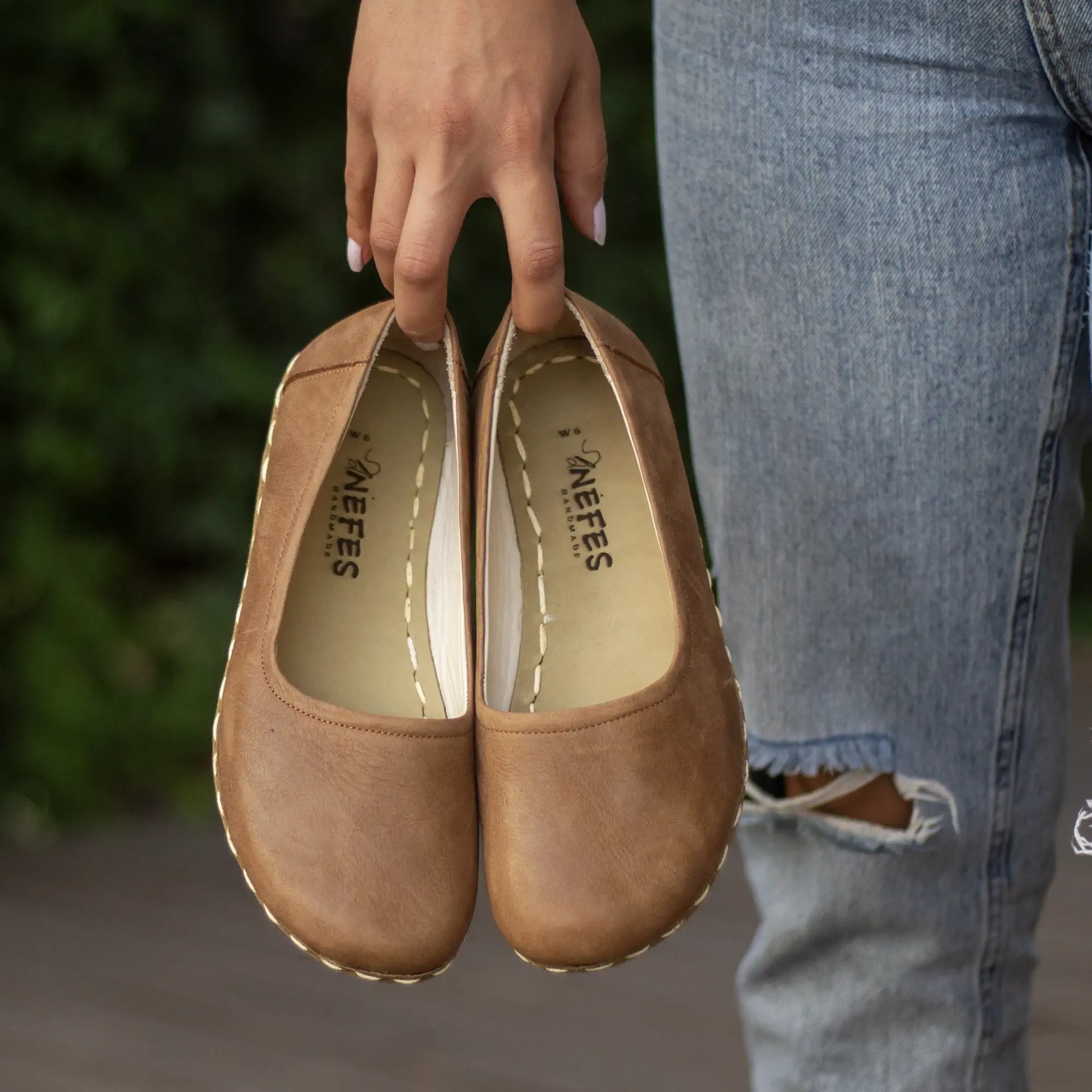natural style barefoot flat shoes matte brown for women