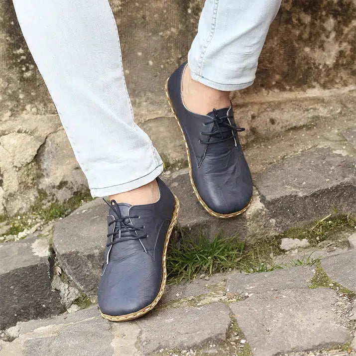 navy blue barefoot lace up mens shoes