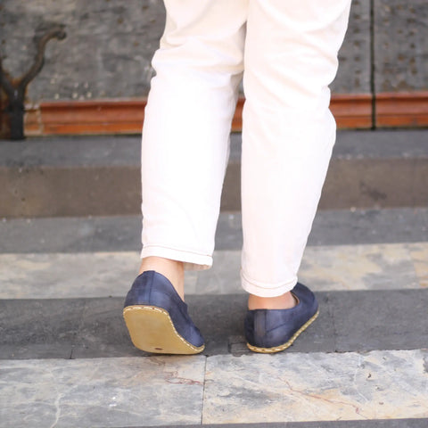 navy blue handmade barefoot flexible loafers women